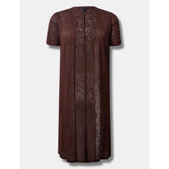 🆕 Duster Cardigan Ruched Short Sleeve 2 2X 18 20 NWT Torrid New Brown Sweater - Picture 4 of 5